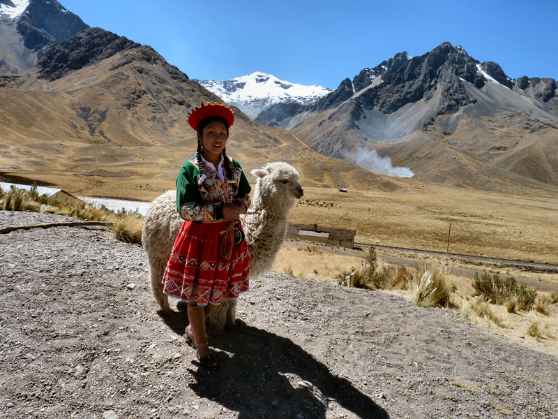  Avant la descente vers Cuzco, un col à 4624 m où le bus fait une courte halte. Vendeurs ambulants et alpagas nous alpaguent !